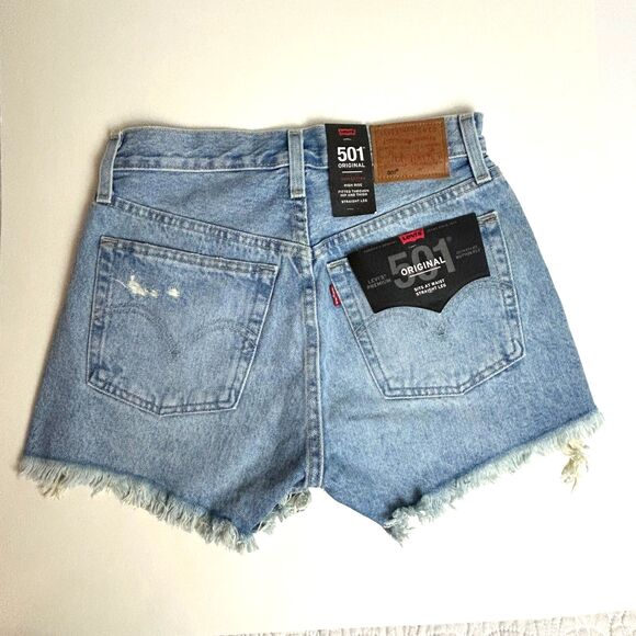 NWT Levi’s 501 Original High Rise Cotton Blue Denim Distressed Jean Shorts 25 - Picture 7 of 15